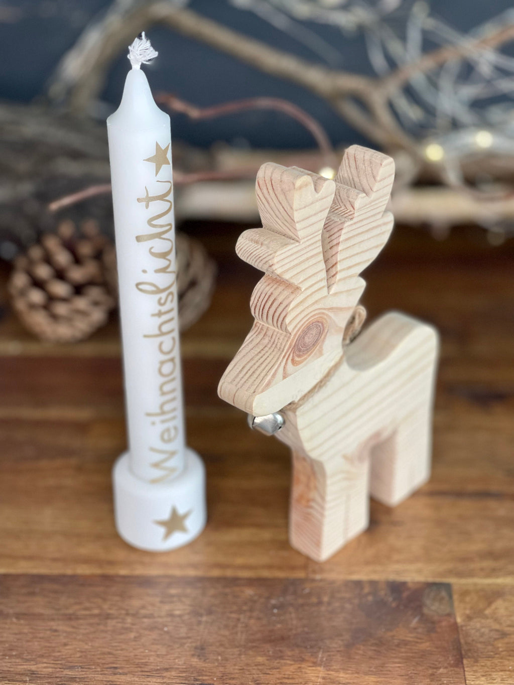 Rentier-Geschenkset aus Holz - Nachhaltige Weihnachtsdeko mit Kerze