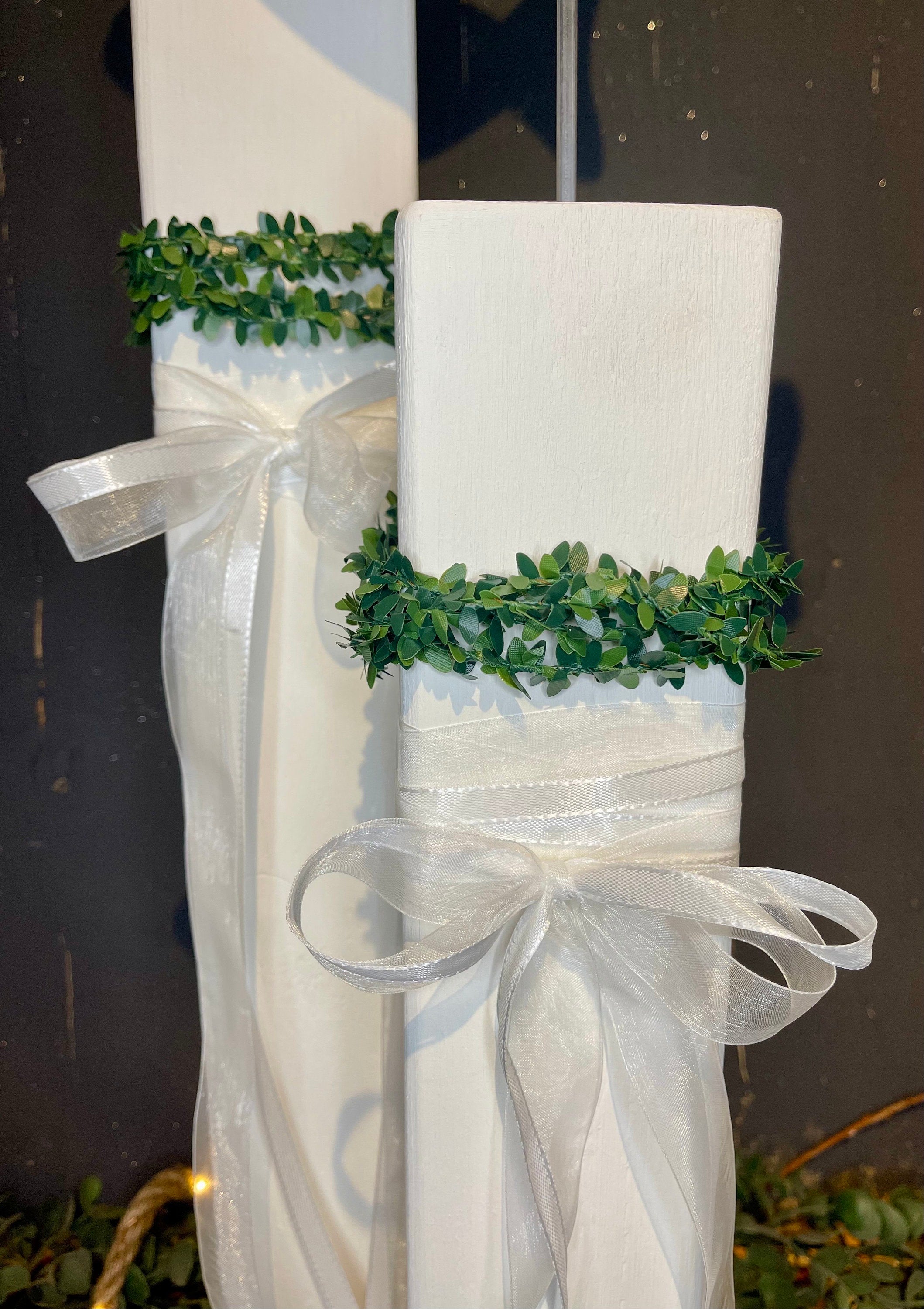 Stele XL mit Fisch zur Taufe & Kommunion - Mit Kränzchen & Schleife in 2 Größen