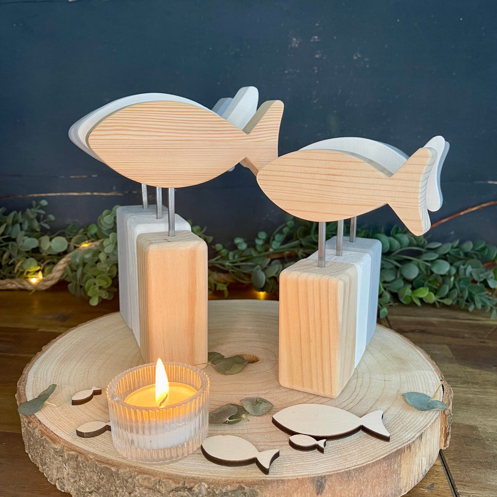 Mini-Stele mit Fisch zur Taufe & Kommunion - Dekoration in 2 Größen