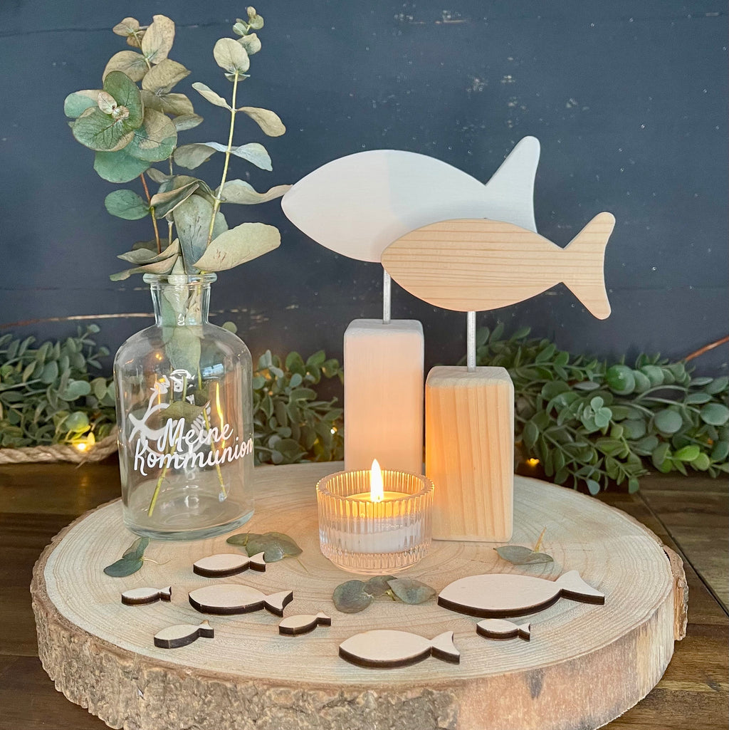 Mini-Stele mit Fisch zur Taufe & Kommunion - Dekoration in 2 Größen