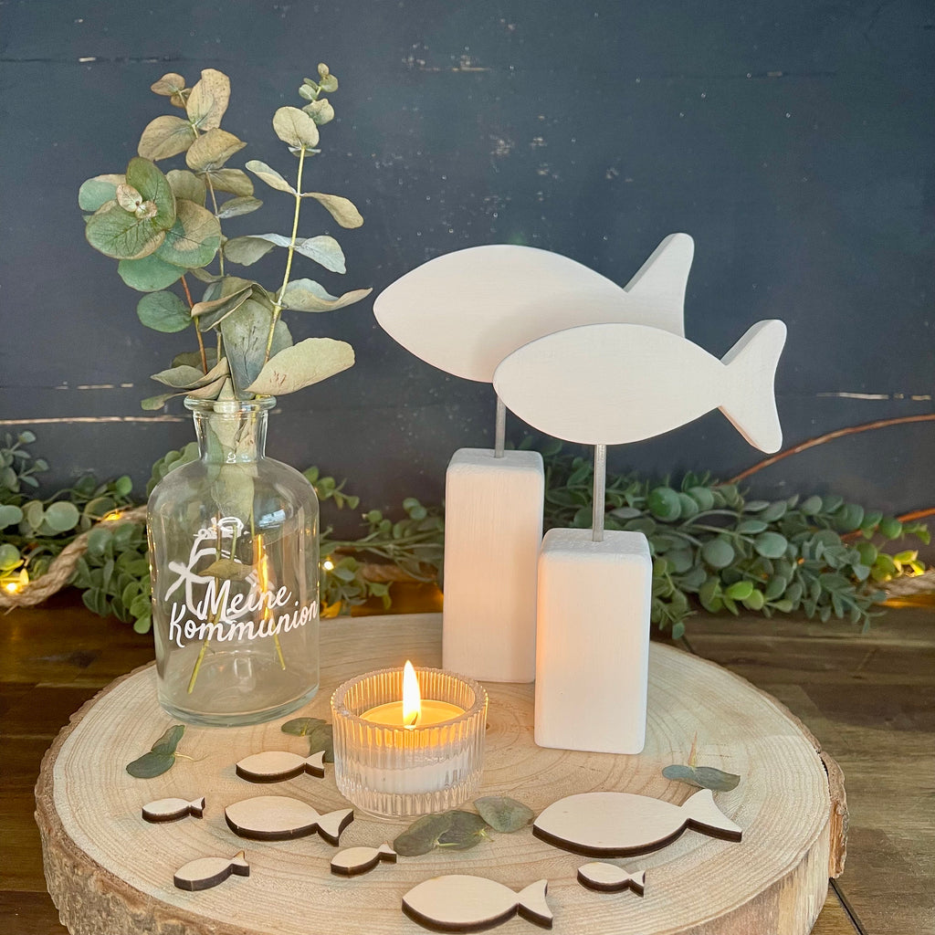 Mini-Stele mit Fisch zur Taufe & Kommunion - Dekoration in 2 Größen