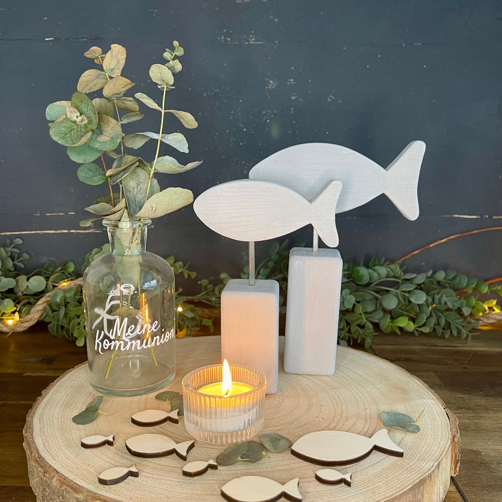 Mini-Stele mit Fisch zur Taufe & Kommunion - Dekoration in 2 Größen