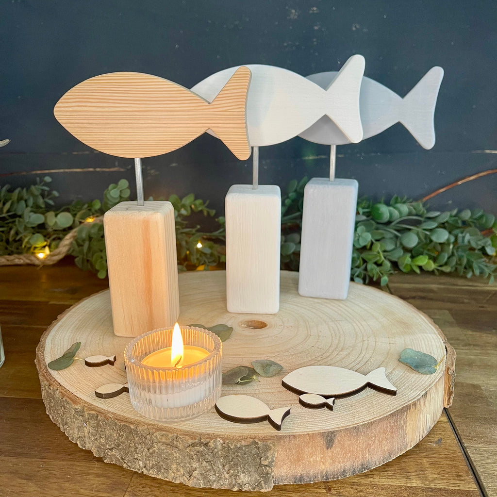 Mini-Stele mit Fisch zur Taufe & Kommunion - Dekoration in 2 Größen