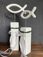 Holzstele mit Jesusfisch zur Taufe & Kommunion - Handgefertigt in 2 Größen