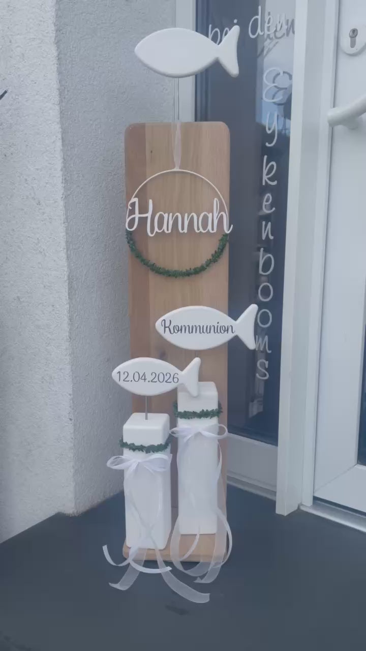 Deko Stelen Set aus Eiche - Taufe, Kommunion & Konfirmation | Personalisierbar mit Namen